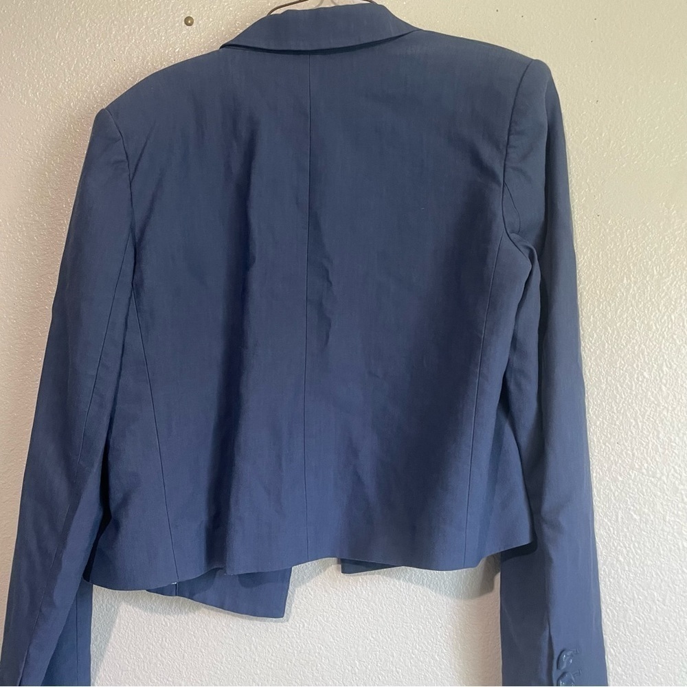 Tibi Cropped Linen Coastal Blue Blazer Jacket Size: 10 (Large) - Picture 12 of 12